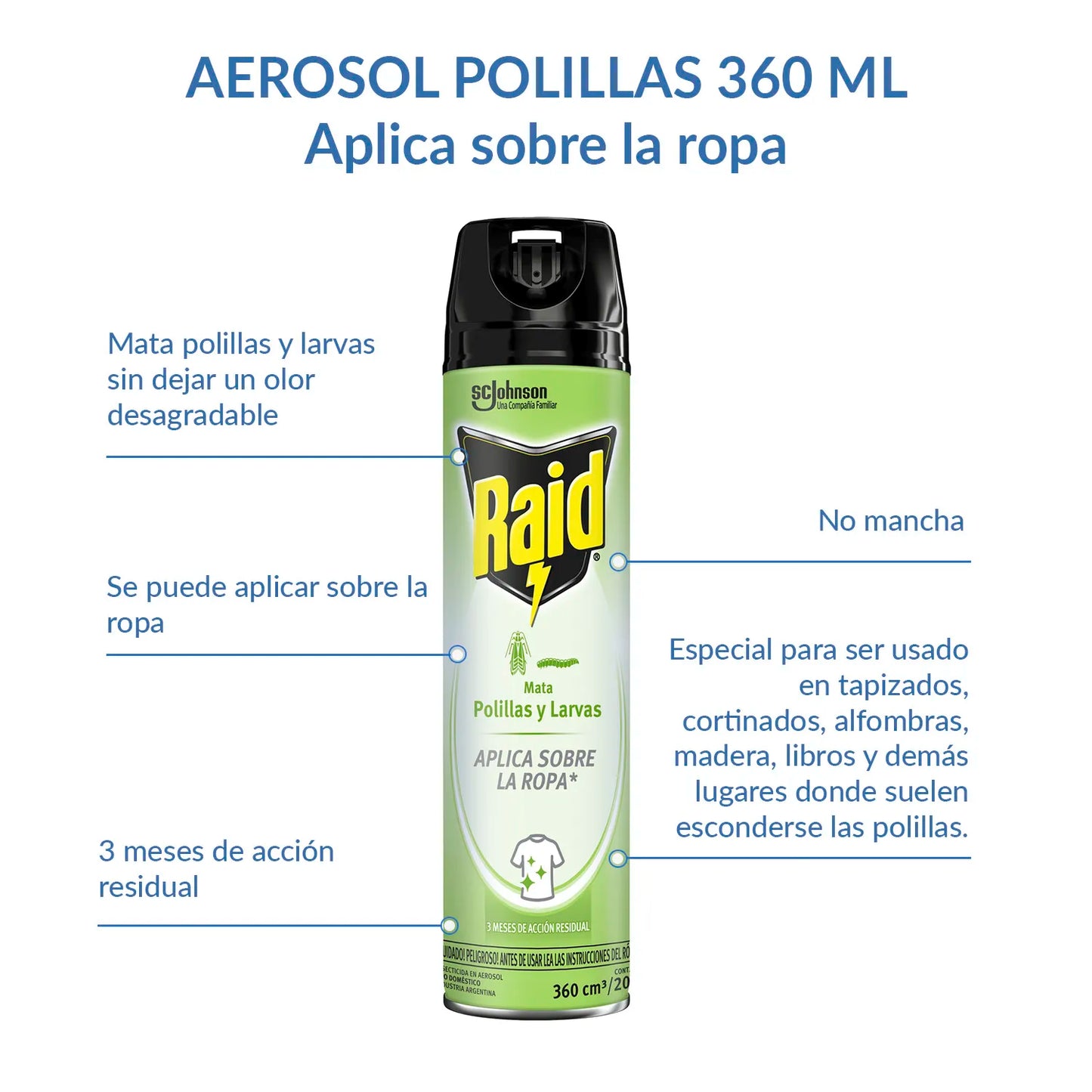 Raid Insecticida Polillas y Larvas 360 cc