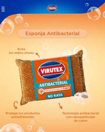 Virutex Esponja Antibacterial Cobre No Raya 1 unid