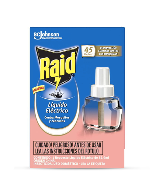 Raid Repuesto Insecticida Liquido Electrico 45 noches Mosquitos y Zancudos 32,9 cc