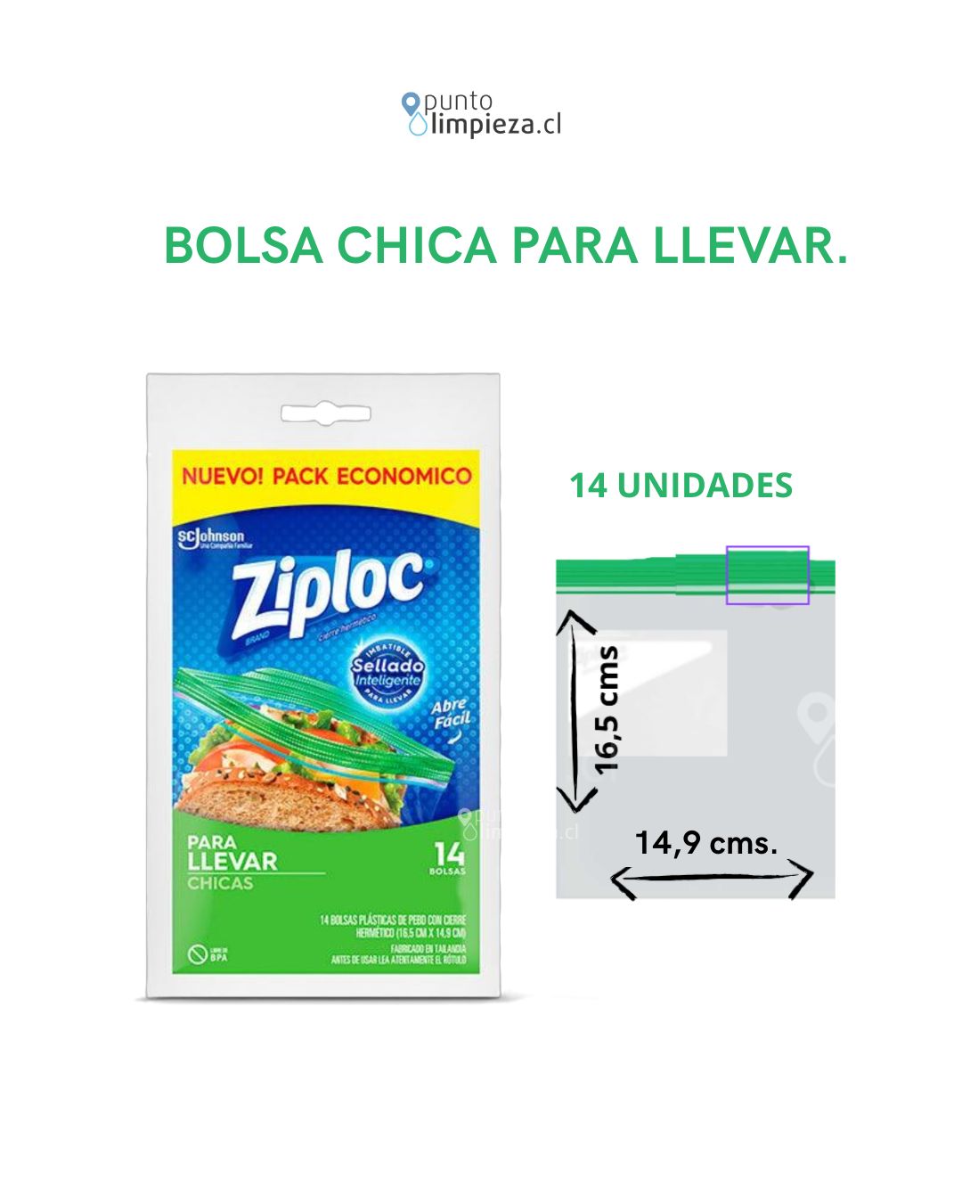 Ziploc Bolsa Hermetica Sandwich Chica 14 unid