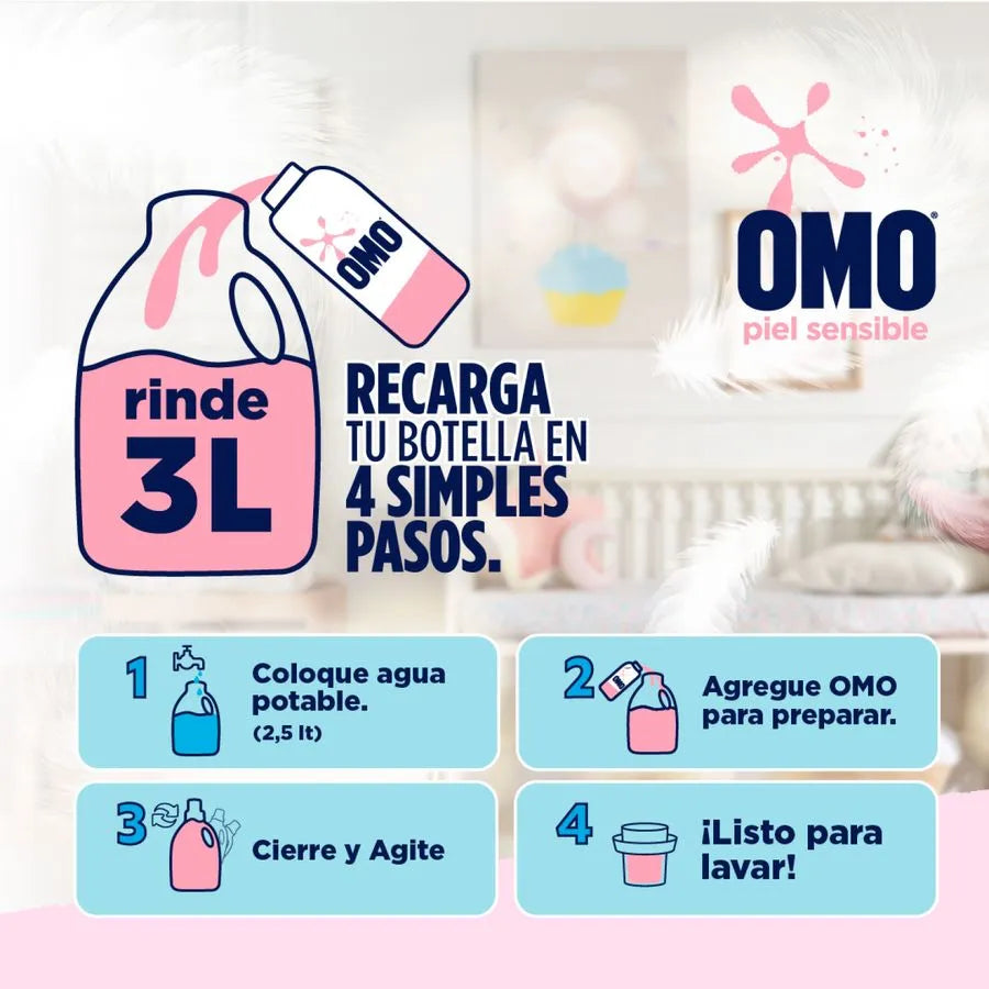 Omo Detergente Liquido Piel Sensible Para Diluir 3 x 500 cc