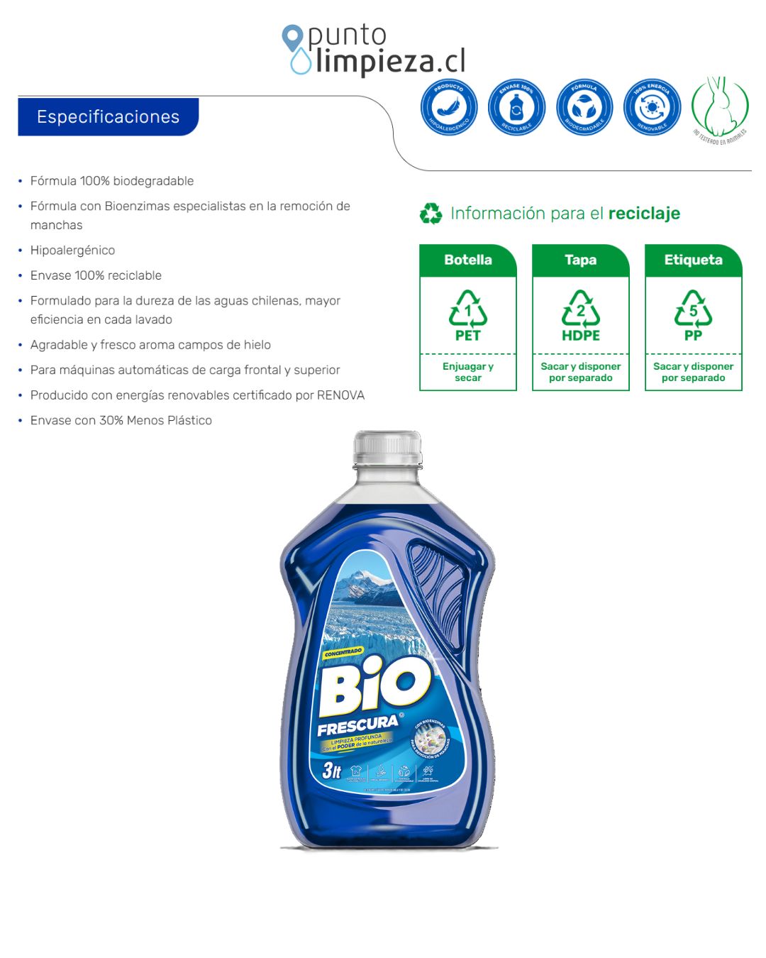 Bio Frescura Detergente Matic liquido Campos de Hielo 3 L