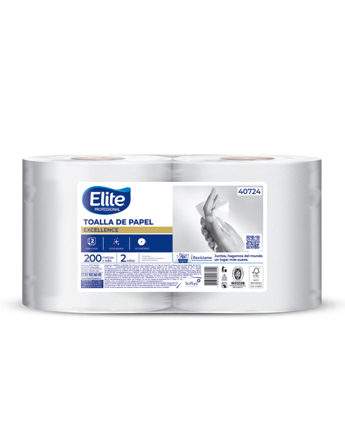 Elite Toalla de Papel Jumbo Doble Hoja 200m 2 rollos - Puntolimpieza