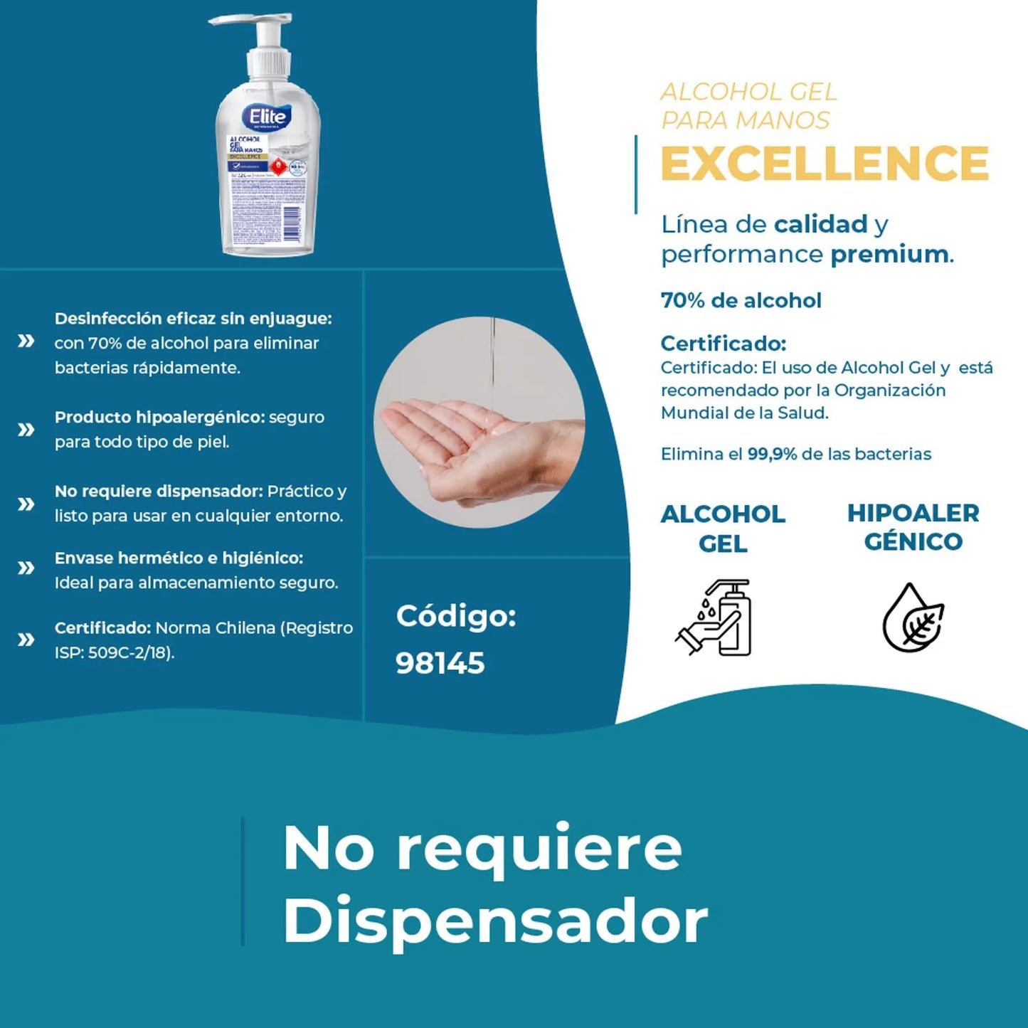 Elite Alcohol Gel Botella 320 cc