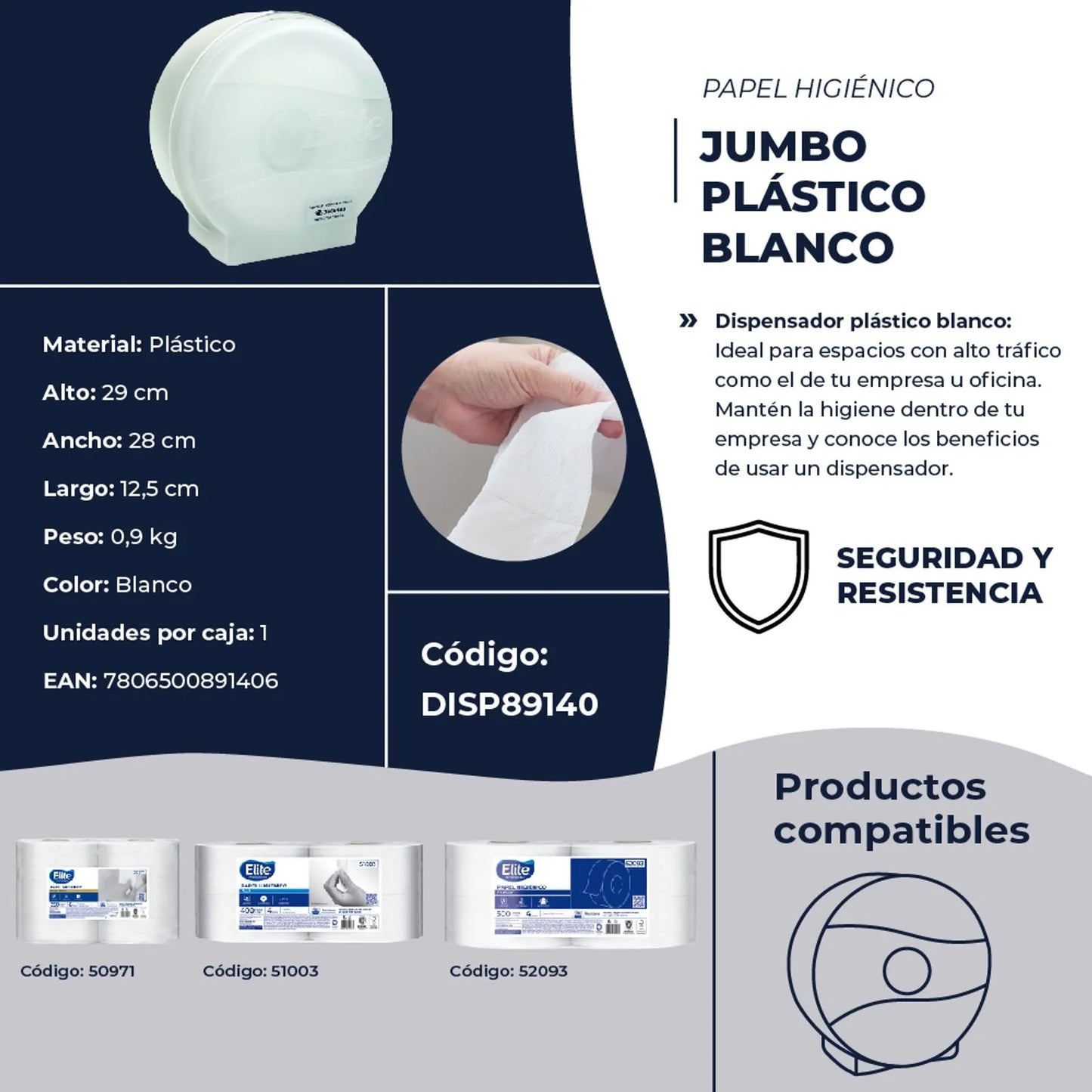 Elite Dispensador papel Higiénico Jumbo Blanco 1 unid - 89140