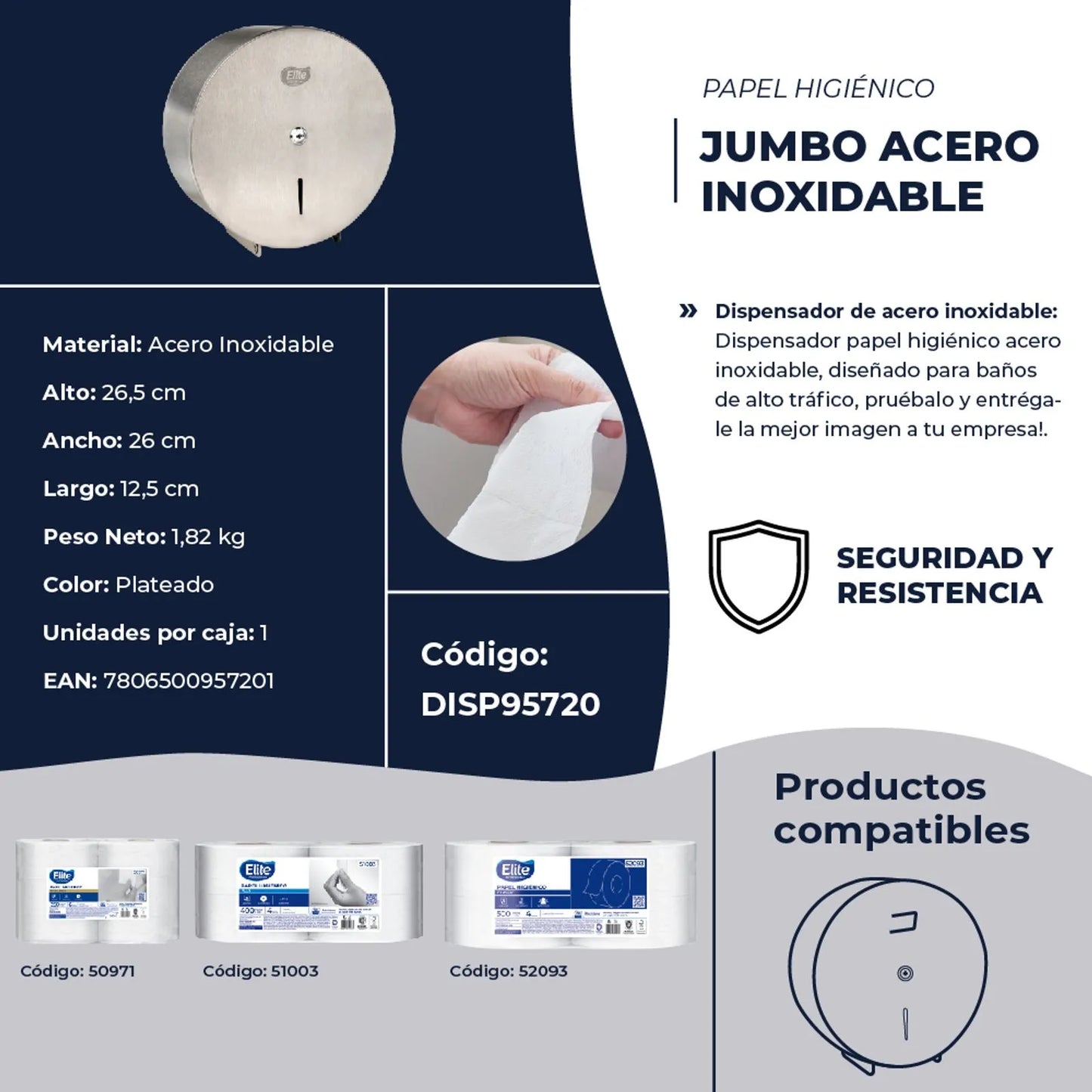 Elite Dispensador papel Higiénico Jumbo Acero Inoxidable 1 unid - 95720