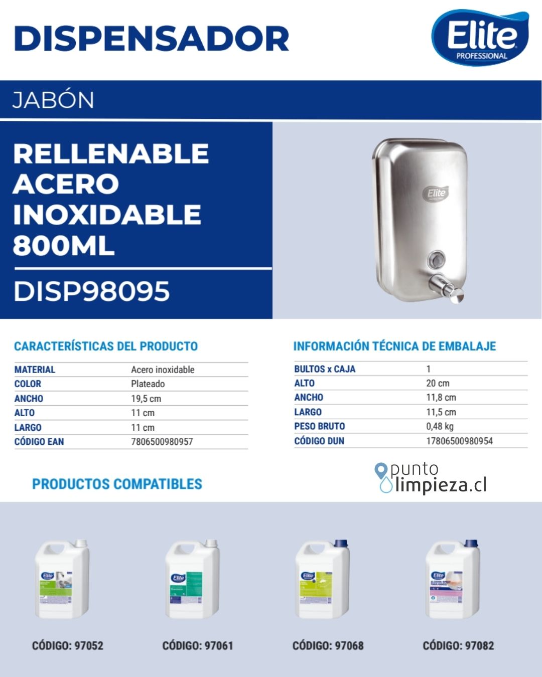 Elite Dispensador De Jabón Rellenable Acero Inoxidable 1 unid - 98095