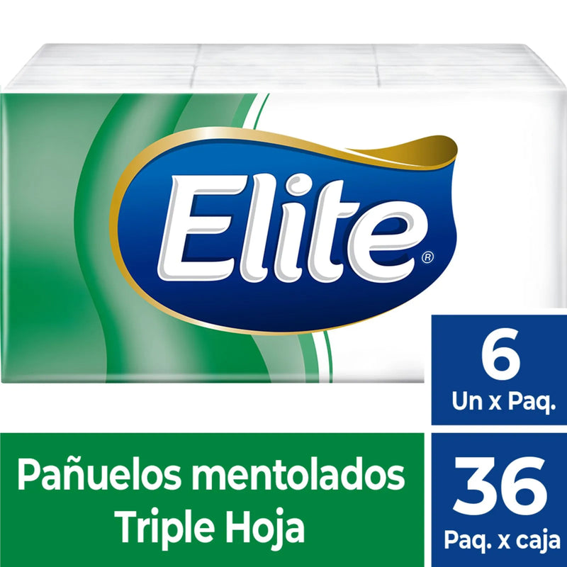 Elite Pañuelo Mentolado Triple Hoja 6 paquetes de 10 unid c/u