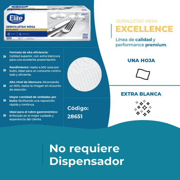 Elite Servilleta Mesa Una Hoja 500 unid - 28651