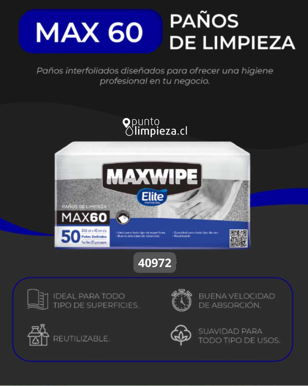 Elite Maxwipe Paños de Limpieza Doblado MAX60 50 unid