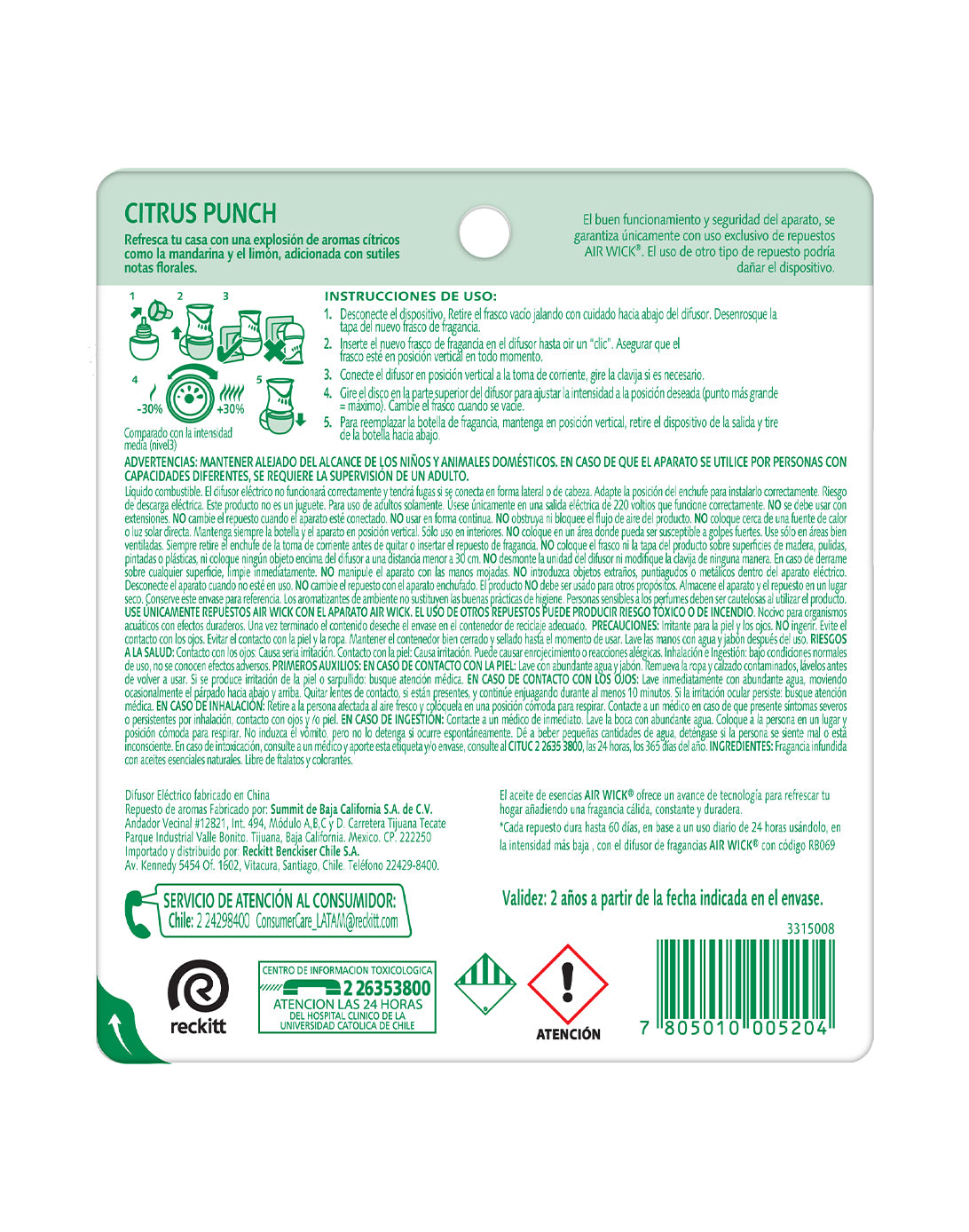 Airwick Desodorante Ambiental Aparato Electrico rec. Citrus Punch 1 unid