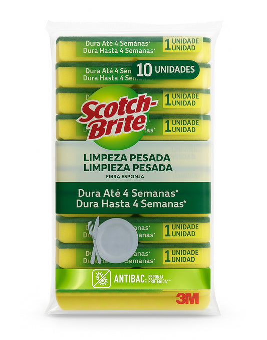 Scotch-Brite Esponja Abrasiva Limpieza Pesada Pack 10 unid