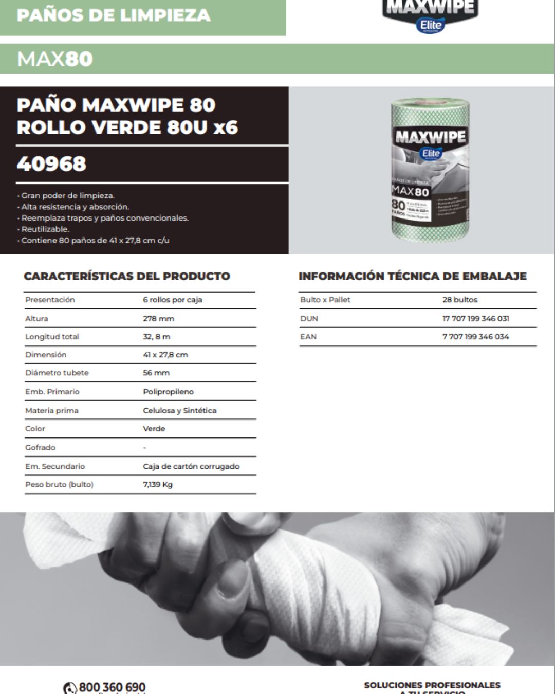 Elite Maxwipe Paños de Limpieza MAX80 Verde 80 unid