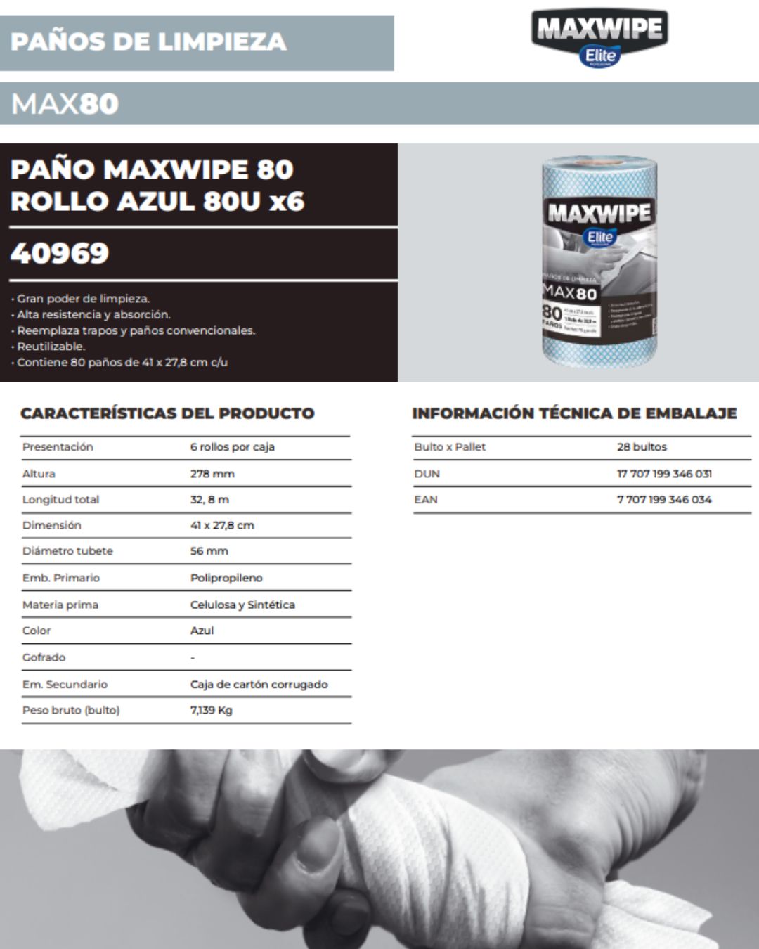 Elite Maxwipe Paños de Limpieza MAX80 Azul 80 unid