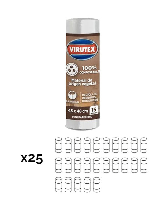 Virutex Bolsa de Basura Papelero 45 x 48 cm 100% Compostable 25 x 15 unid