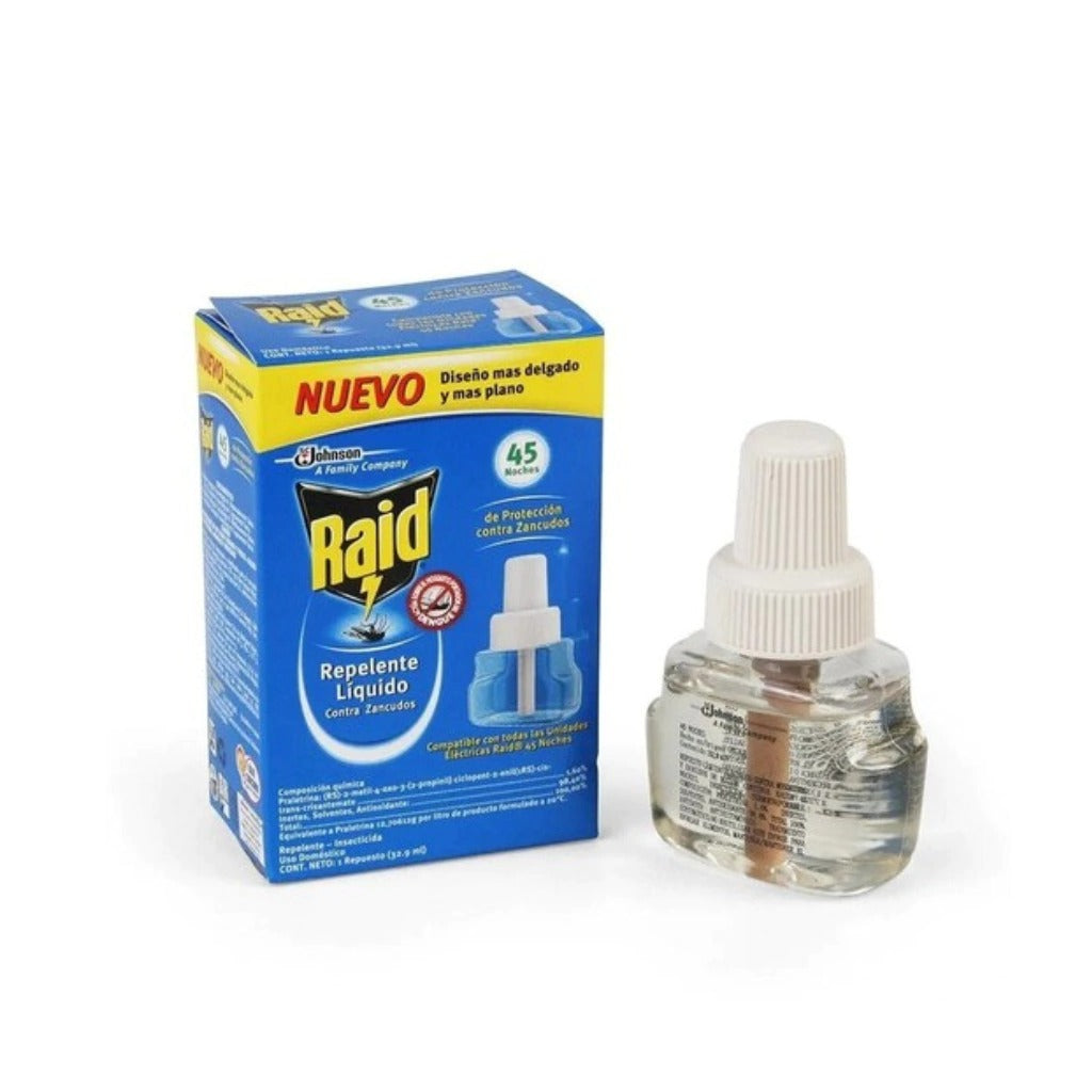 Raid Repuesto Insecticida Liquido Electrico 45 noches Mosquitos y Zancudos 3 x 32,9 cc