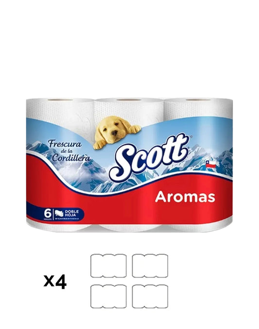 Scott Papel Higiénico Doble Hoja Aromas 21 metros 4 x 6 rollos