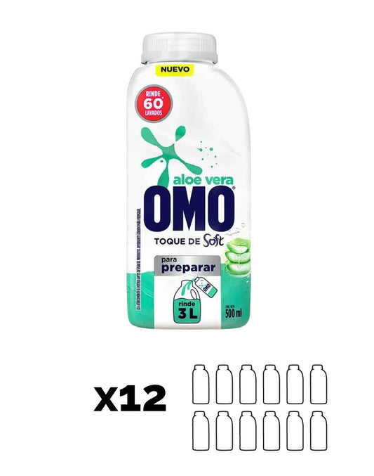 Omo Detergente Liquido Aloe Vera Toque Soft Para Diluir 12 x 500 cc