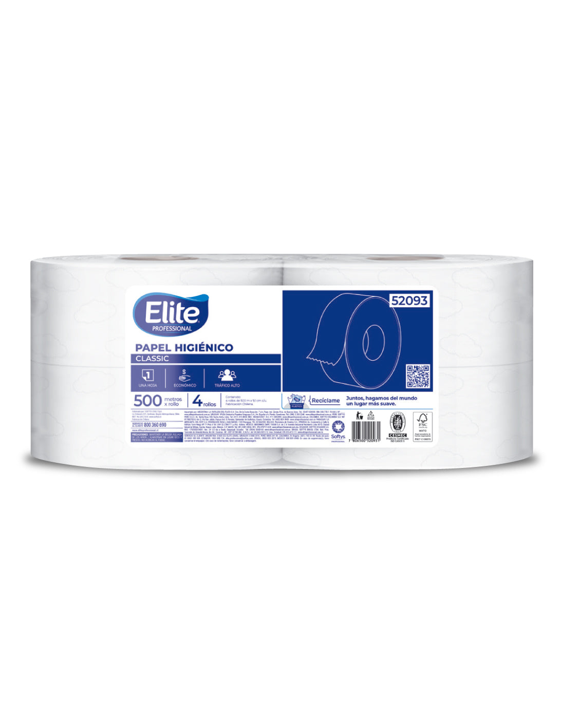 Elite Papel Higiénico Classic Una Hoja 500m 4 rollos - Puntolimpieza