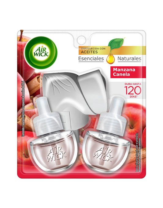 Airwick Desodorante Ambiental Aparato Electrico + 2 rec. Manzana Canela 1kit - Puntolimpieza