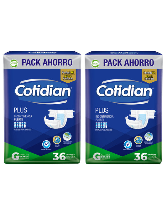 Cotidian Pañales Adulto Plus Talla G 2 x 36 unid - Puntolimpieza