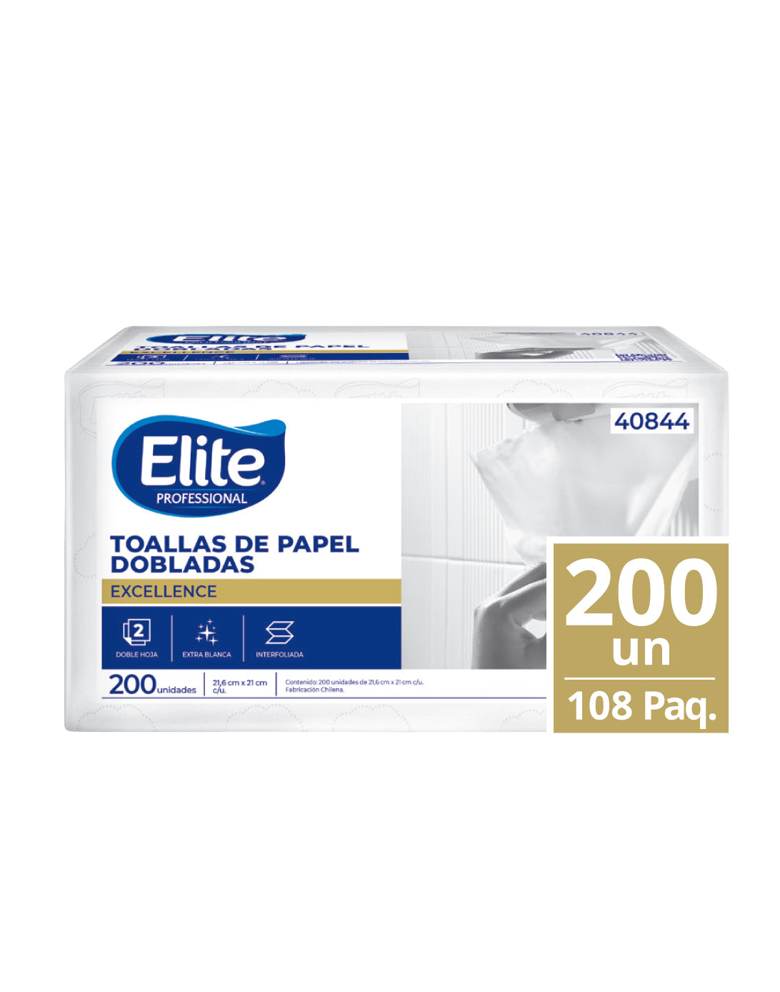 Elite Toalla De Papel Interfoliada Doble Hoja 21,6 x 21 cm 108 x 200 unid - Puntolimpieza