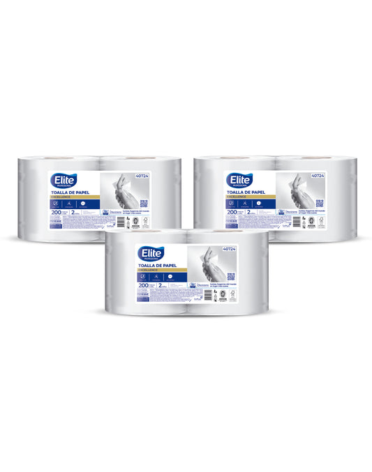 Elite Toalla de Papel Jumbo Doble Hoja 200m 3 x 2 rollos - Puntolimpieza