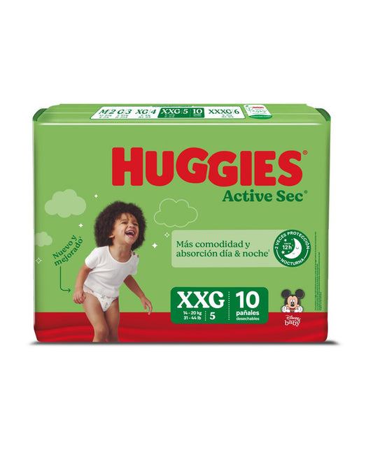 Huggies Pañales Bebé Active Sec XXG 10 unid - Puntolimpieza
