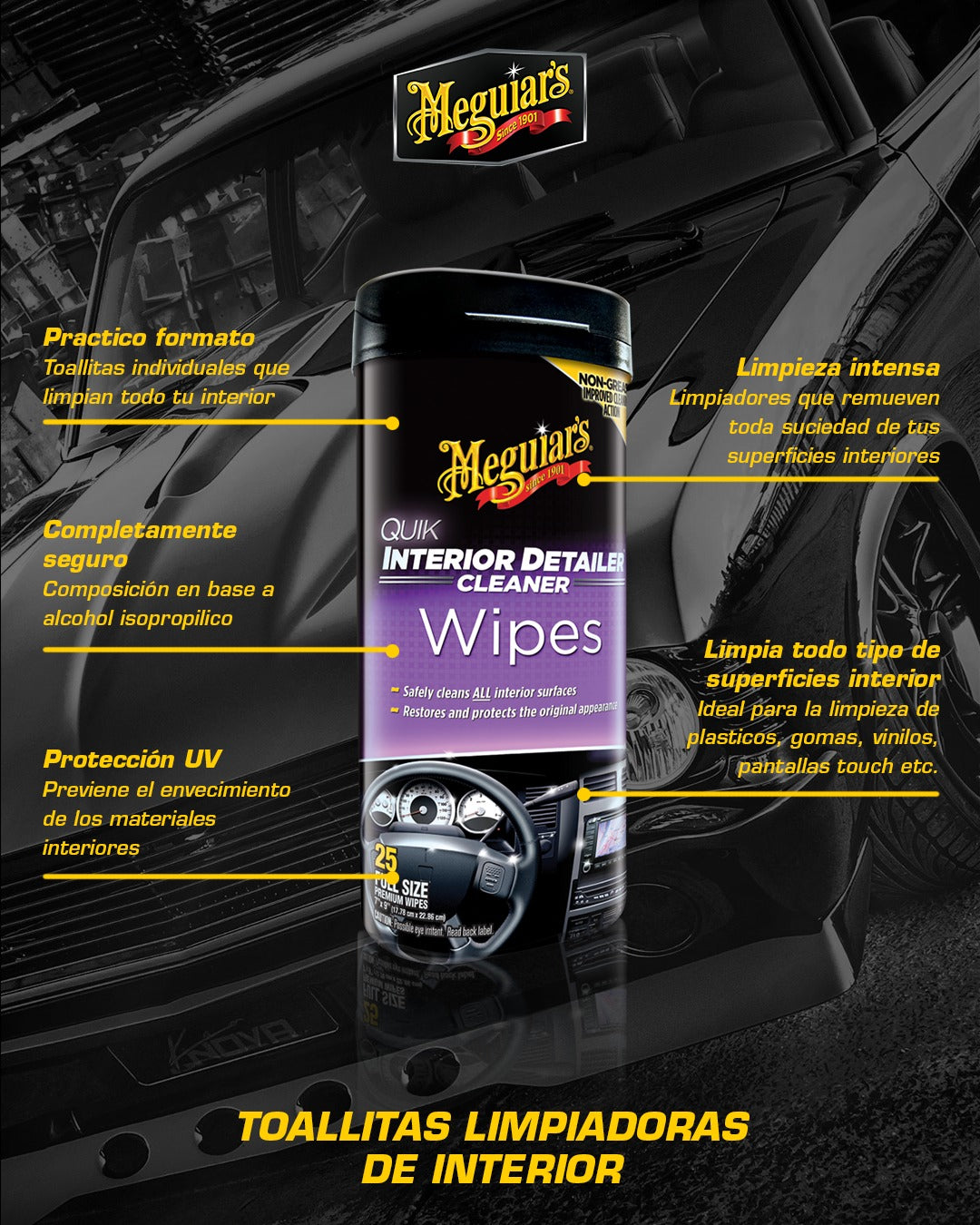 Meguiar's Wipes Quik Detailer Interior 25 unid - Puntolimpieza