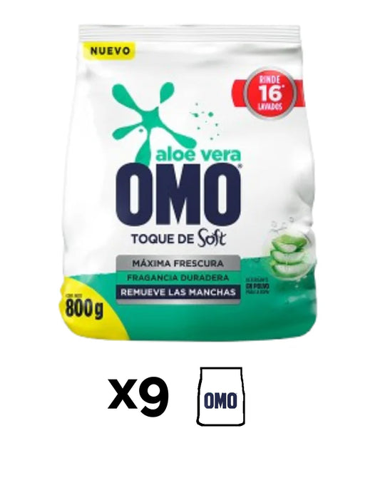 Omo Detergente en polvo Aloe Vera Toque Soft 9 x 800 gr - Puntolimpieza