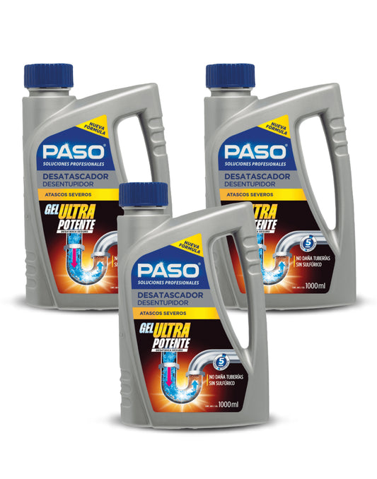 Paso Desatascador Gel Atascos Severos 3 x 1 L - Puntolimpieza