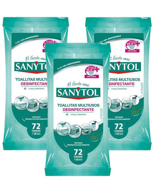 Sanytol Toallas Humedas Desinfectantes 3 x 36 unid - Puntolimpieza