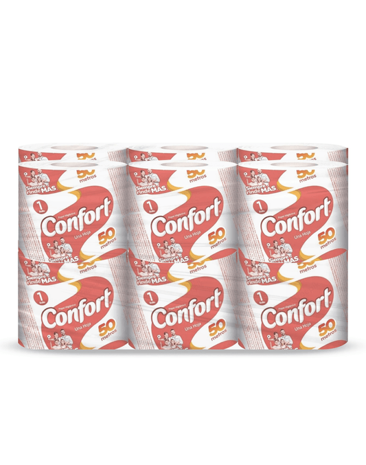 Confort Papel Higiénico Fajilla Una Hoja 50 metros 12 rollos - Puntolimpieza