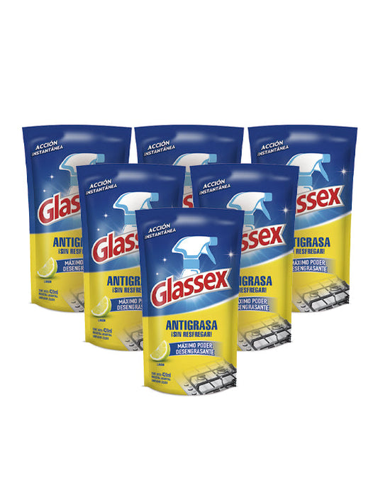 Glassex Antigrasa limón recarga 6 x 420 cc - Puntolimpieza