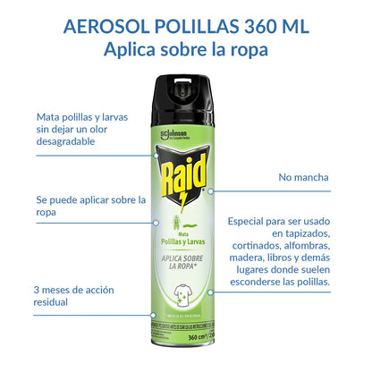 Raid Insecticida Polillas y Larvas 360 cc
