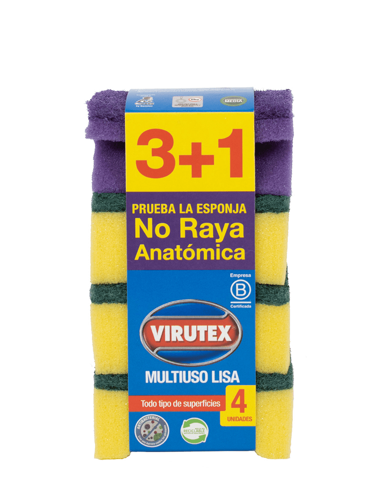 Virutex Esponja Acanalada 3 + 1 No Raya 4 unid - Puntolimpieza