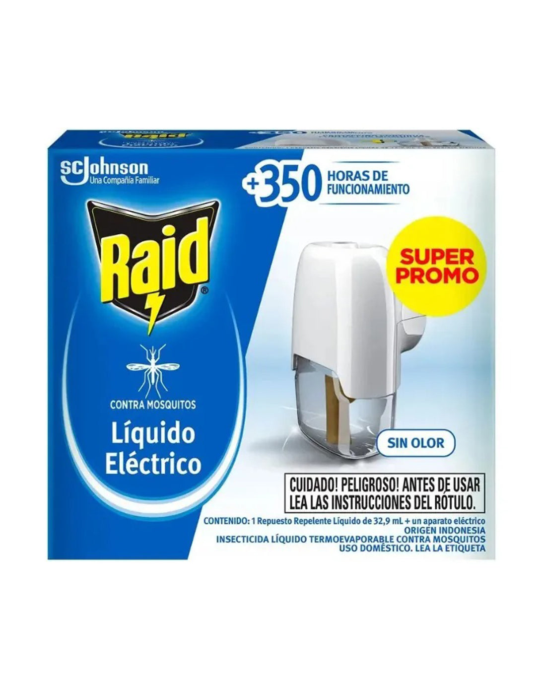 Raid Aparato Insecticida Liquido Electrico 45 noches Mosquitos y Zancudos 32,9 cc