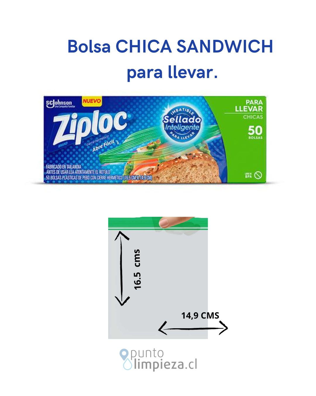 Ziploc Bolsa Hermetica Sandwich Chica 50 unid
