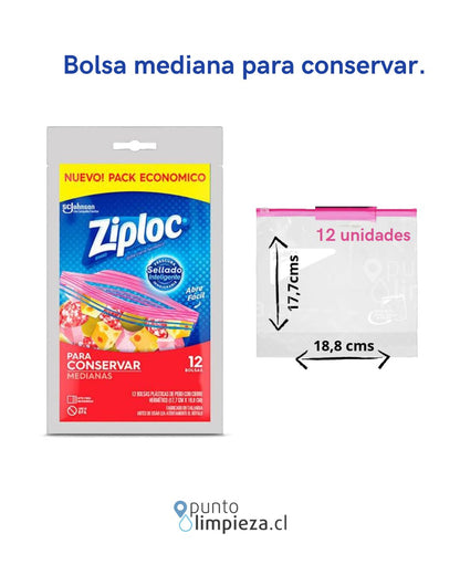Ziploc Bolsa Hermetica Mediana para Conservar 12 unid