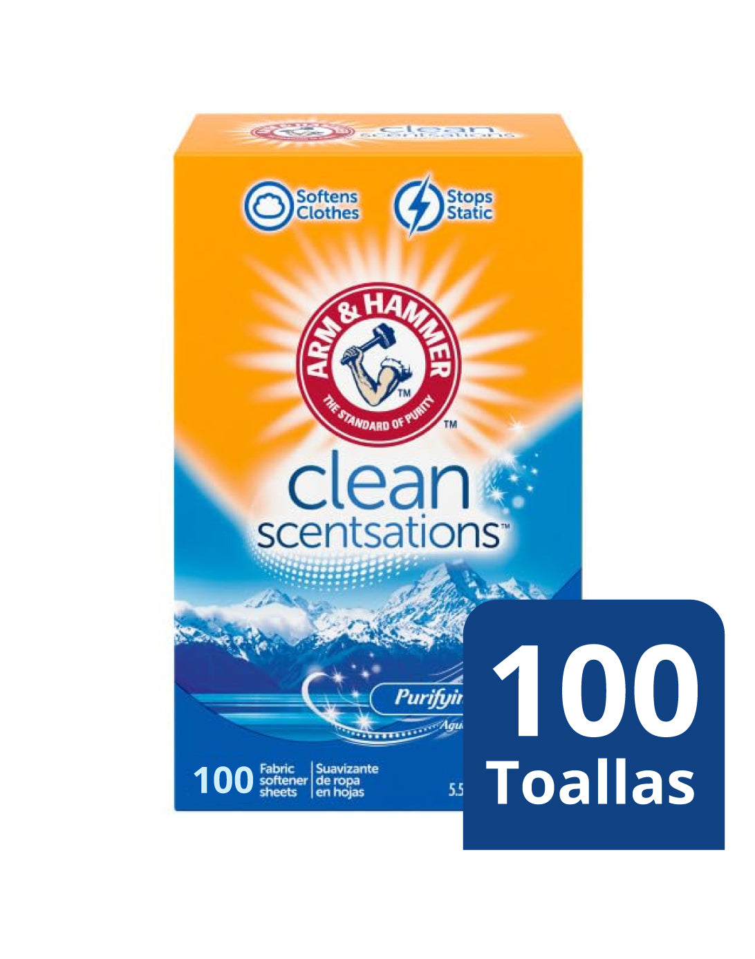 Arm & Hammer Toallas Suavizantes Antiestáticas Clean Scentsations 100 unid