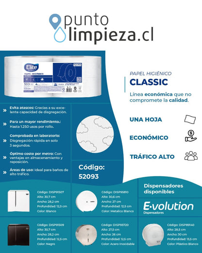 Elite Papel Higiénico Classic Una Hoja 500m 4 rollos