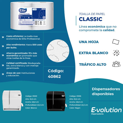 Elite Toalla De Papel Classic Una Hoja 250m 2 rollos - 40862