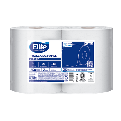 Elite Toalla De Papel Classic Una Hoja 250m 2 rollos - 40862