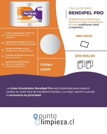Rendipel Toalla de Papel Industrial Pro 190m 2 rollos