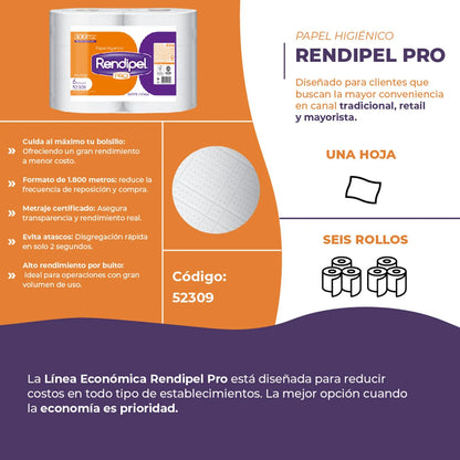 Rendipel Papel Higiénico Industrial Pro 300m 6 rollos - 52309