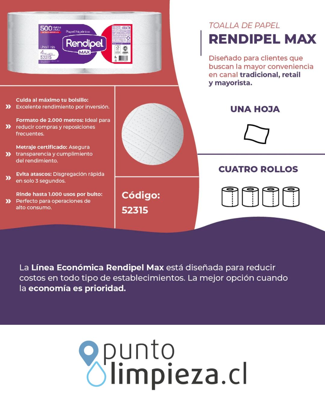 Rendipel Papel Higiénico Industrial Max 500m 4 rollos