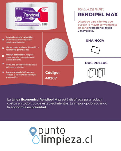 Rendipel Toalla de Papel Industrial Max 250m 2 rollos