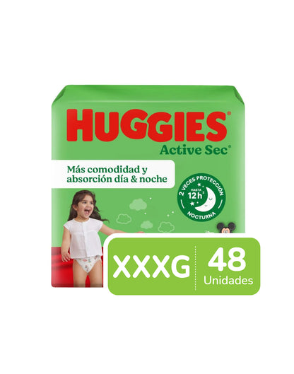 Huggies Pañales Bebé Active Sec XXXG 48 unid