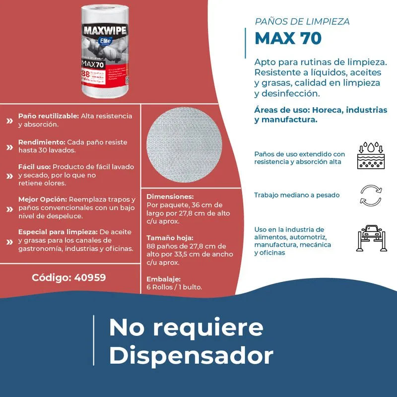 Elite Maxwipe Paños de Limpieza MAX70 88 unid