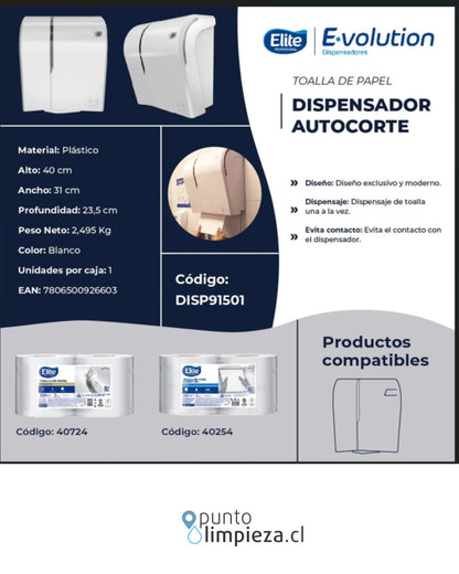 Elite Dispensador Toalla Autocorte Evolution Blanco 1 unid - 91501